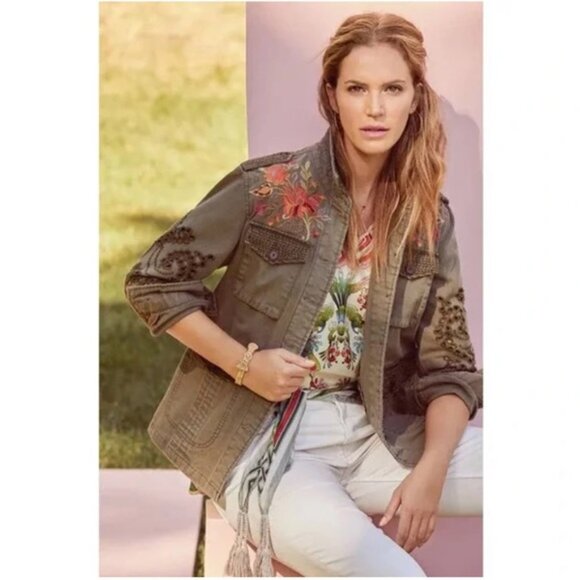 Johnny Was Workshop Violette Eyelet Embroidered Military Jacket - Picture 1 of 11